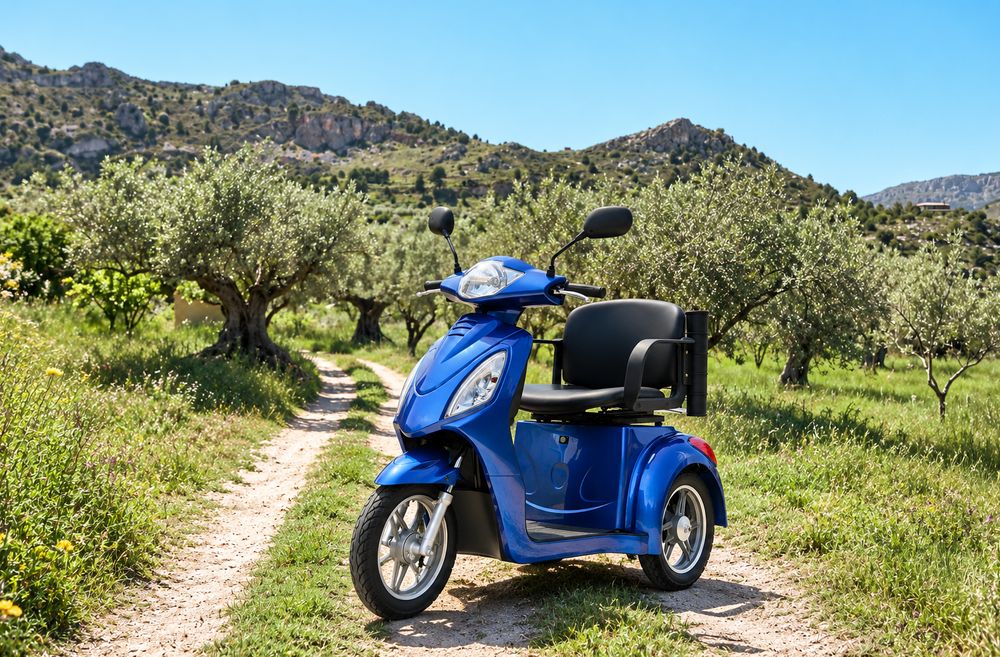 KETTAL S400 mobility scooter on a countryside track among olive trees
